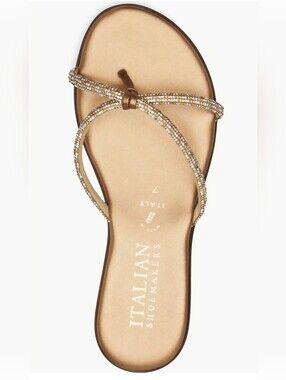 Italian Shoemakers Gold Crystal-Strap Toe-Loop Sandal